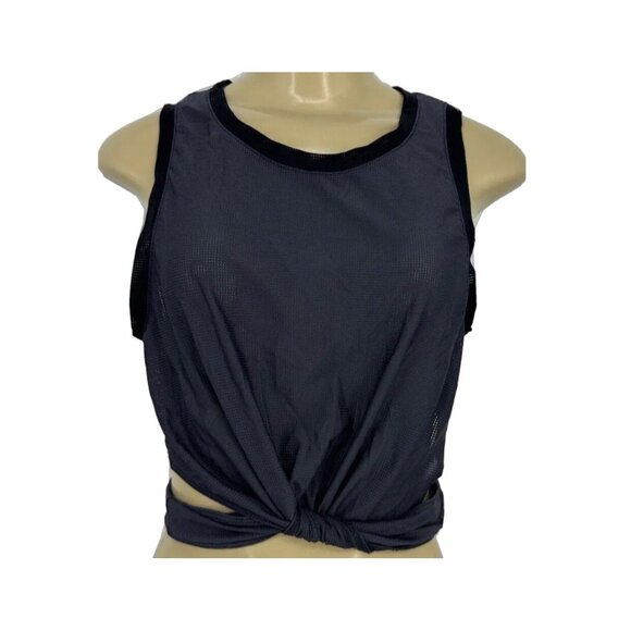 Fabletics Mesh Cropped Wrap Sexy Tank Top w/ Tie Waist XS Gray Athletic Beach - Picture 4 of 10